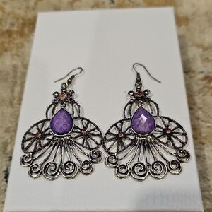 Silver and Purple Dangle Earrings